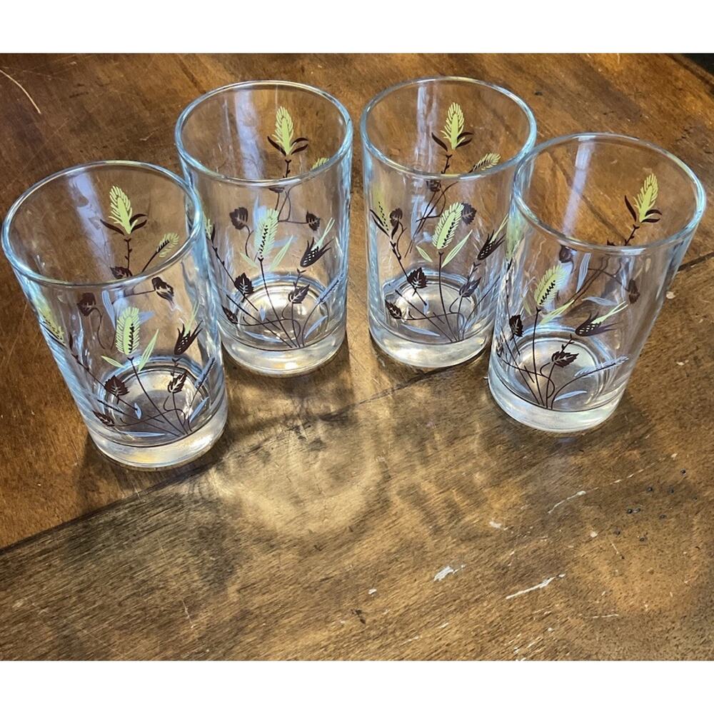 Libby Vintage 6oz Gold Wheat Juice Glasses 3.5" Tall Set of 4 Read